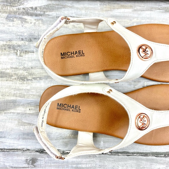 Michael Michael Kors White Thong Sandal “Sumac” Ankle Strap Rose Gold In Box 4M - Picture 13 of 16